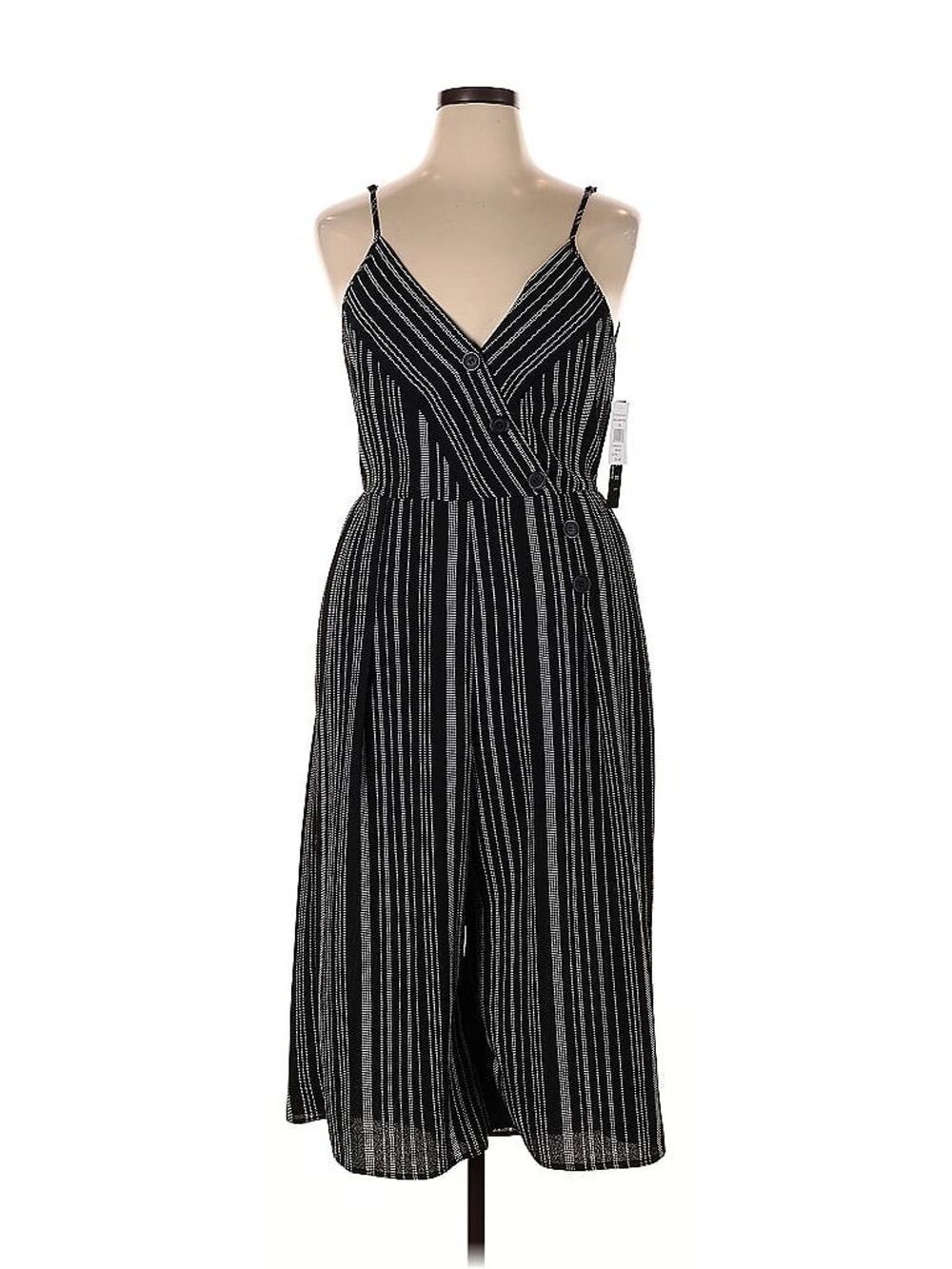Trixxi Pinstripe Wrap Wide Leg Jumpsuit Pockets Back Zip Culotte - Black 12